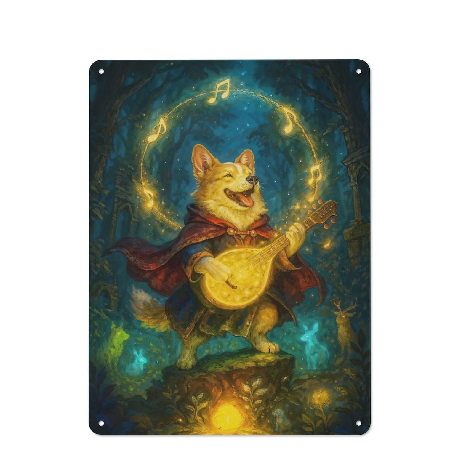 Junmoney Glowy Corgi Bard In Enchanted Forest Urban Decorative Metal Plaque 40X30cm Featuring Loft Wall Plaque For Loft, Studio, Office Or Creative Room