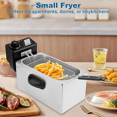 Miniatura 5 de Freidora eléctrica de 4.2 cuartos de galón con cesta y tapa, freidora eléctrica de control de temperatura ajustable, freidora de acero inoxidable,