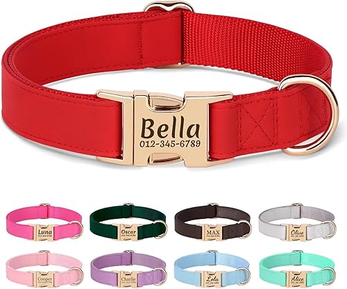 PET ARTIST Collar de perro de nailon y piel sintética de color sólido suave, elegante collar básico personalizado para perros lindos, hebilla de