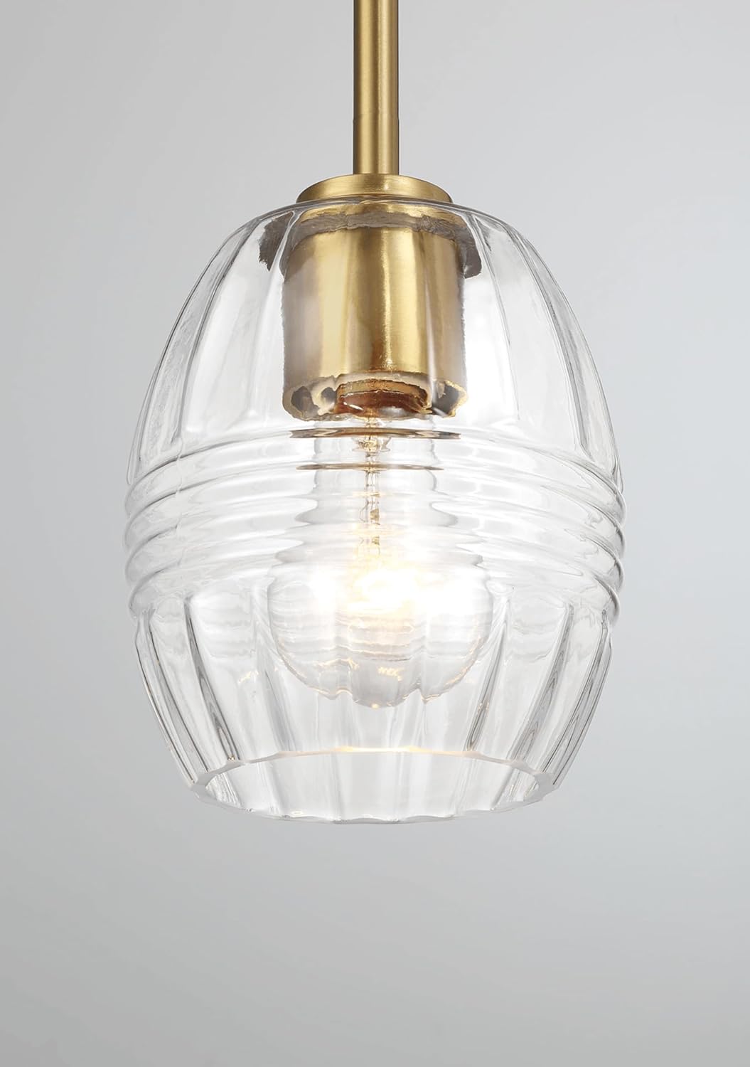 Single Pendant Chain Hanging Light with Clear Glass Satin Brass