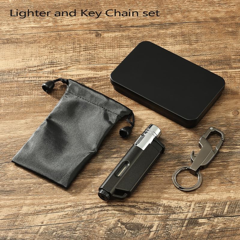 Miniatura 6 de Bbsisgo Combo de encendedor de antorcha y llavero, encendedor de butano de llama de chorro ajustable, encendedor de llavero recargable, negro (gas