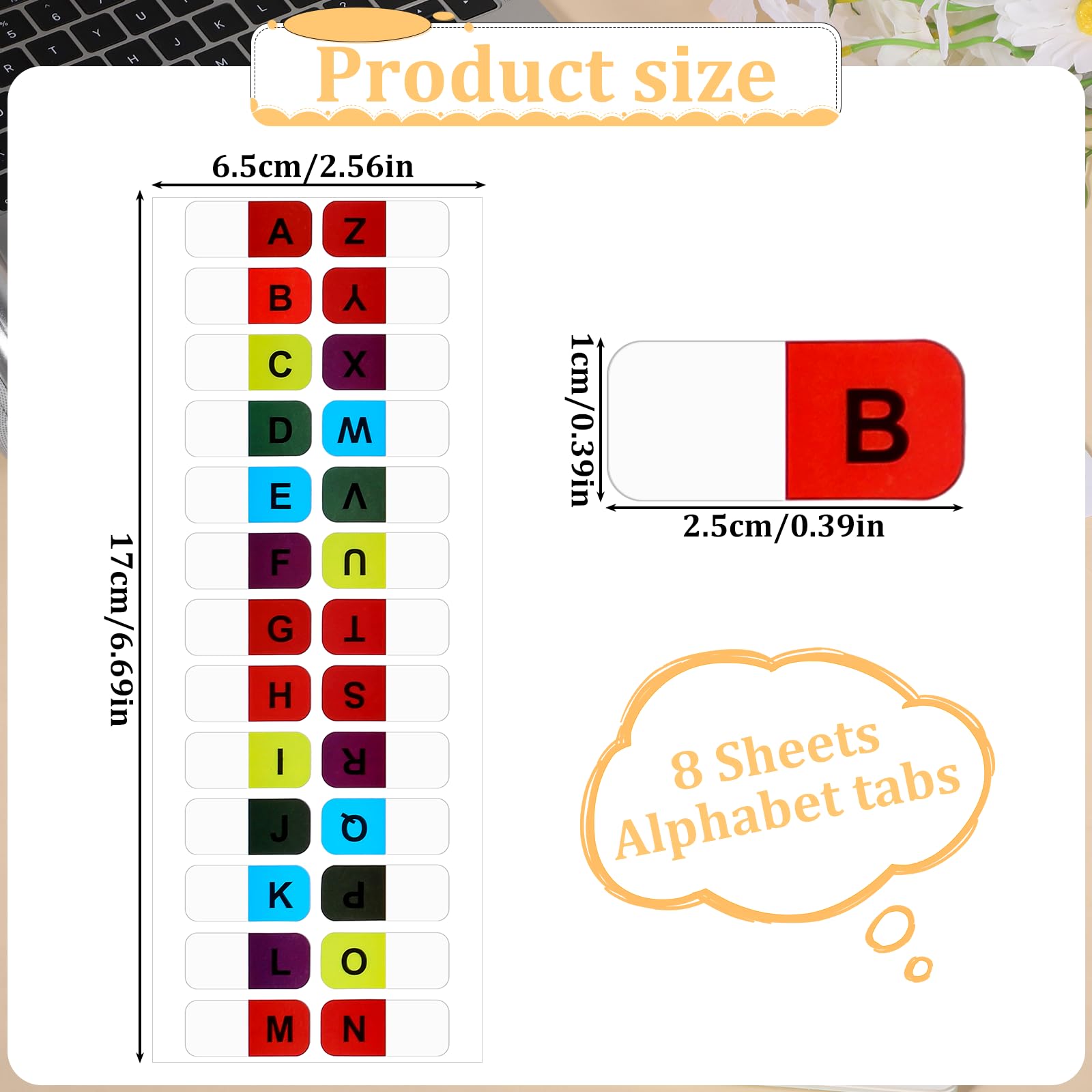 8 hojas de índice A-Z pestañas autoadhesivas para oficina, documentos, libros, diarios, varios libros