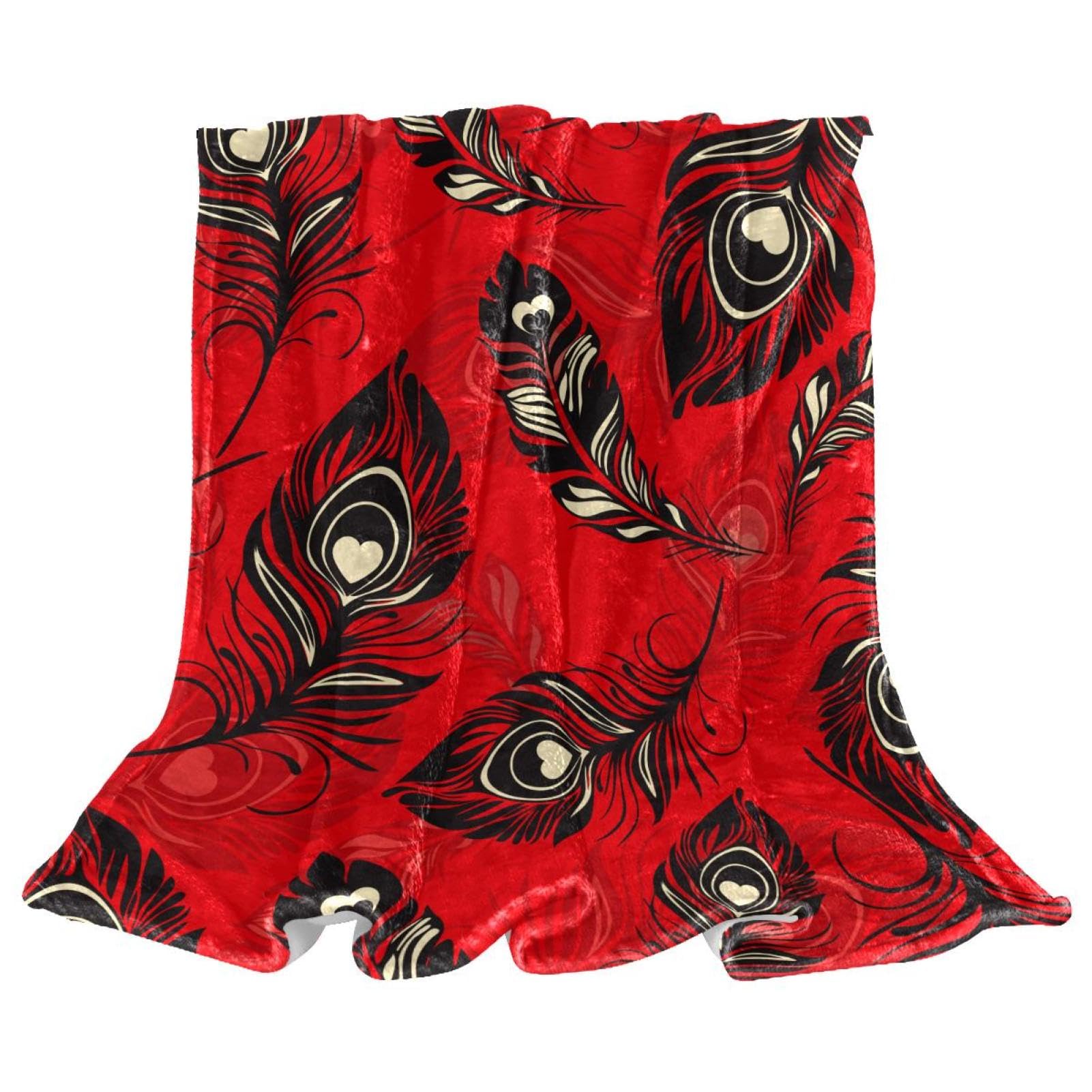 Couverture polaire plumes rouges 150x200 pour vos moments cocooning sur le canapé