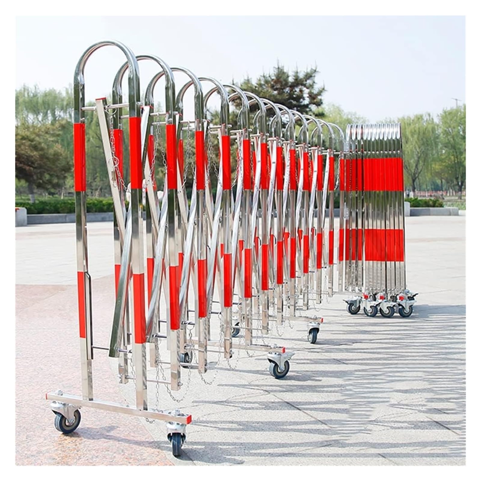 HCZKIUJY Expandable Barricade,Mobile Barrier Gate, Expandable Mobile Barricade - Expanding Safety Barrier Gate Stainless Steel Retractable Traffic Fence (Red silver)