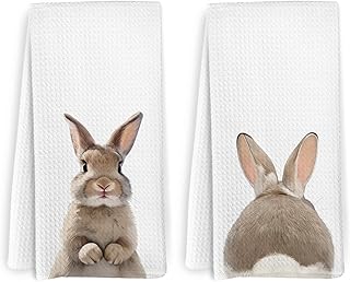 Bunny Rabbit Kitchen Towels and Dishcloths Set of 2, Farmhouse Funny Bunny Dish Towels, Easter Bunny Decorative Hand Tea Towels for Bathroom Kitchen, Gifts for Bunny Lovers, 16x24 Inches - Buy now