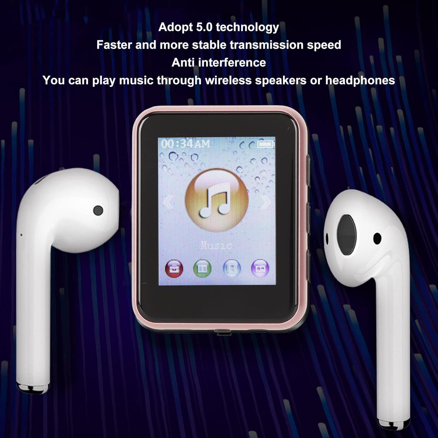 Yoidesu MP3 Player with Bluetooth5.0, 8GB Portable Music Player with FM Radio Recorder Speaker E Book Pedometer, 1.8in HiFi Lossless Sound Mini MP3 Player for Running (Rose Gold) - Image 3