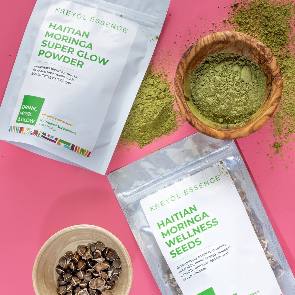KREYÒL ESSENCE Haitian Moringa: Hair, Skin, & Nails Vitamins Powder, 4oz - Superfood Blend For Drinks, Food and Face Masks with Ashwagandha, Hyaluronic Acid & Biotin (Pineapple Rhum Punch)