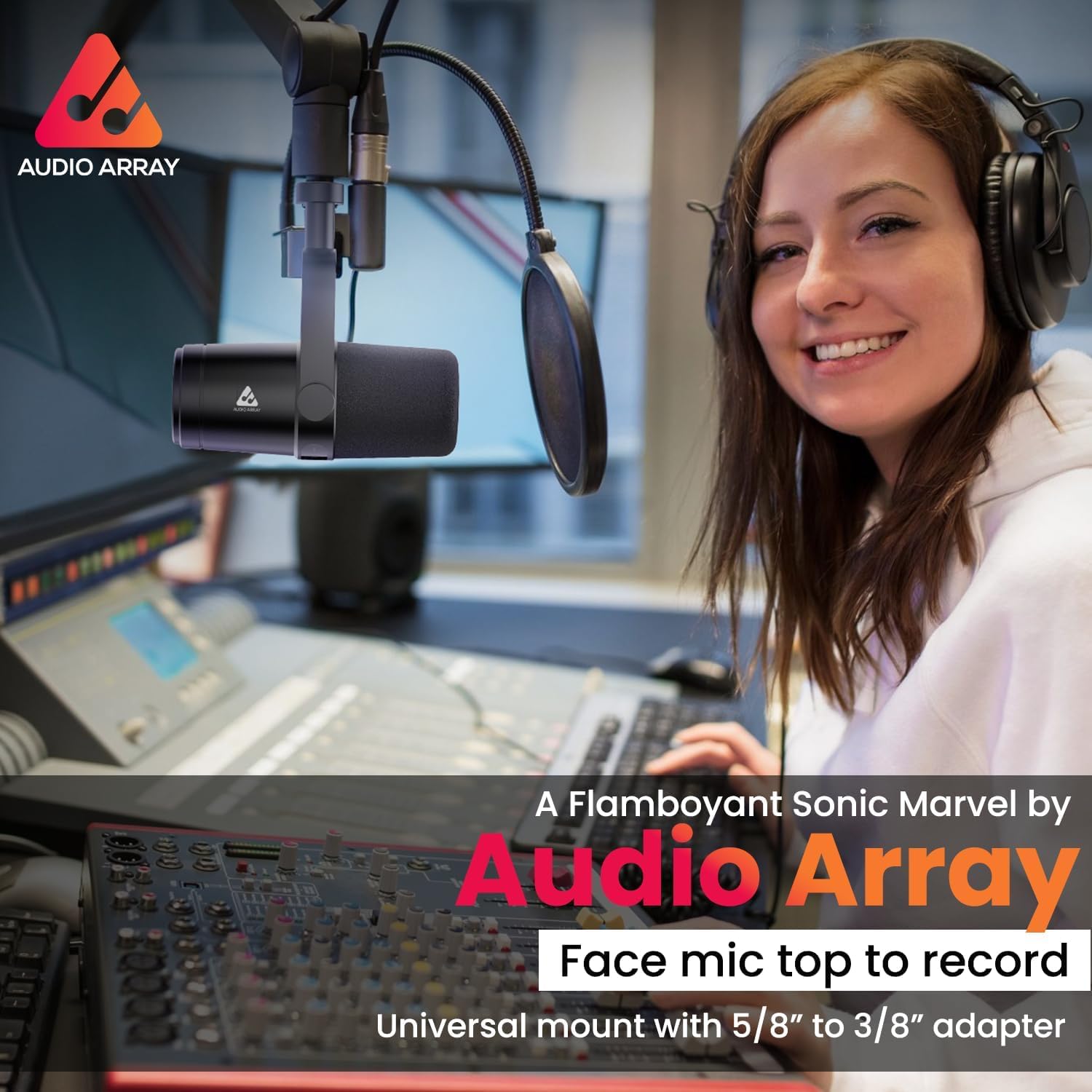 Audio Array AM-C44 Pro XLR/USB Professional Dynamic Microphone Kit | Built-in Monitoring | One Touch Mute & Volume Control | 192kHz/24bit Full Metal Build | 2M XLR & USB Cable | Streaming & Podcasting