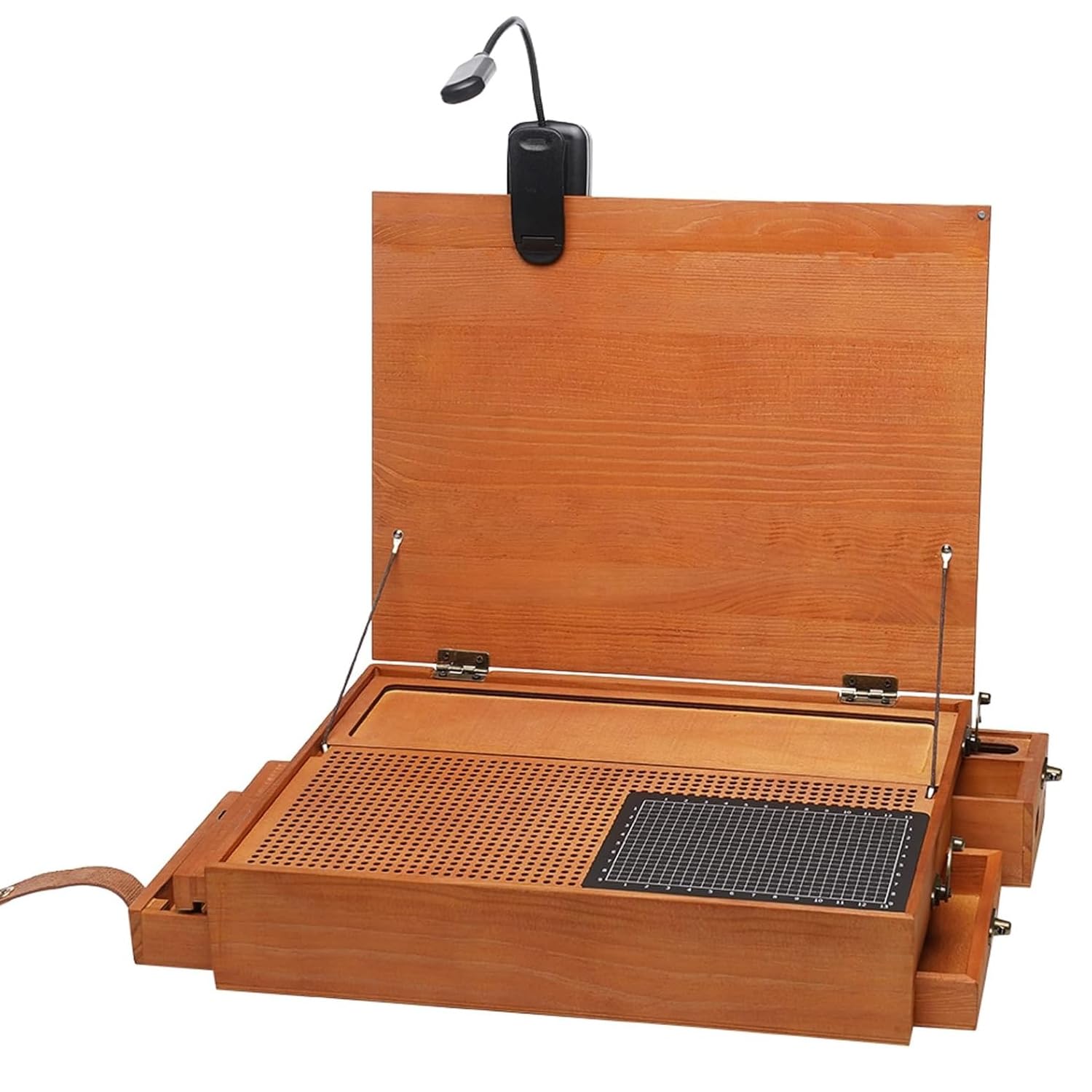 Banco da Lavoro Portatile per modellismo, postazione di Lavoro in Legno per la Realizzazione di Modelli, con Luce a LED e cassetto, Tappetino da Taglio A5, per Gli Appassionati del Fai da Te