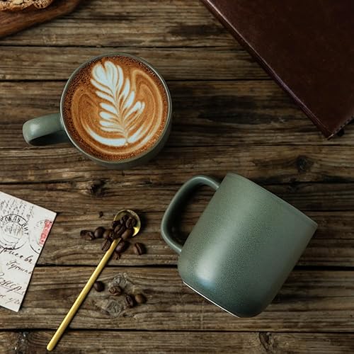 Miniatura 3 de AmorArc Juego de 6 tazas de café de 14 onzas, tazas de café de cerámica con mango grande y borde ondulado para café con leche, chocolate caliente,