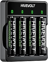 HIVEVOLT 2800mAh Rechargeable AA Batteries with 4-Slot Charger - 4 Pack NiMH Double A Batteries for Cameras & Controllers