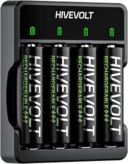 HIVEVOLT 2800mAh Rechargeable AA Batteries with 4-Slot Charger - 4 Pack NiMH Double A Batteries for Cameras & Controllers