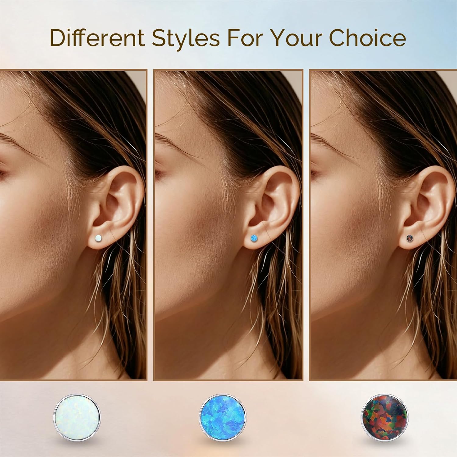 Limerencia Titanium Earrings, White/Blue/Black Opal Stud Earrings, F136 Implant Grade|Suitable for Sensitive Ears of Both Men and Women - Image 5