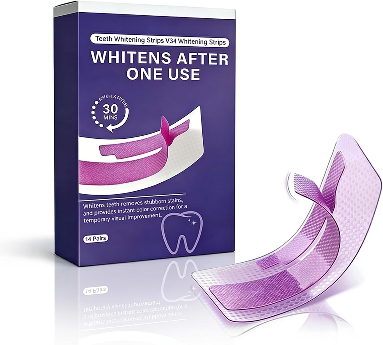 Purple Teeth Whitening Strips - 14 Pairs Professional White Teeth Strips for Sensitive Teeth - Advanced Non-Slip Dry Strip Tech, Enamel Safe, Instant Color Correction for Coffee/Tea Stains