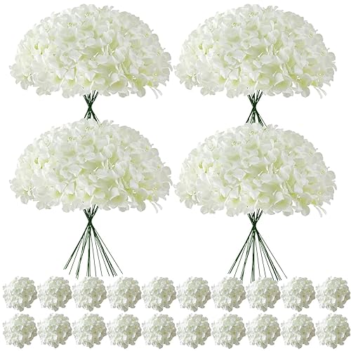 100 Pcs Faux White Hydrangea Artificial Flowers Bulk, Fake Silk