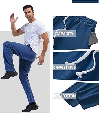 Mens Cotton Athletic Pants Open Bottom Running Sweatpants
