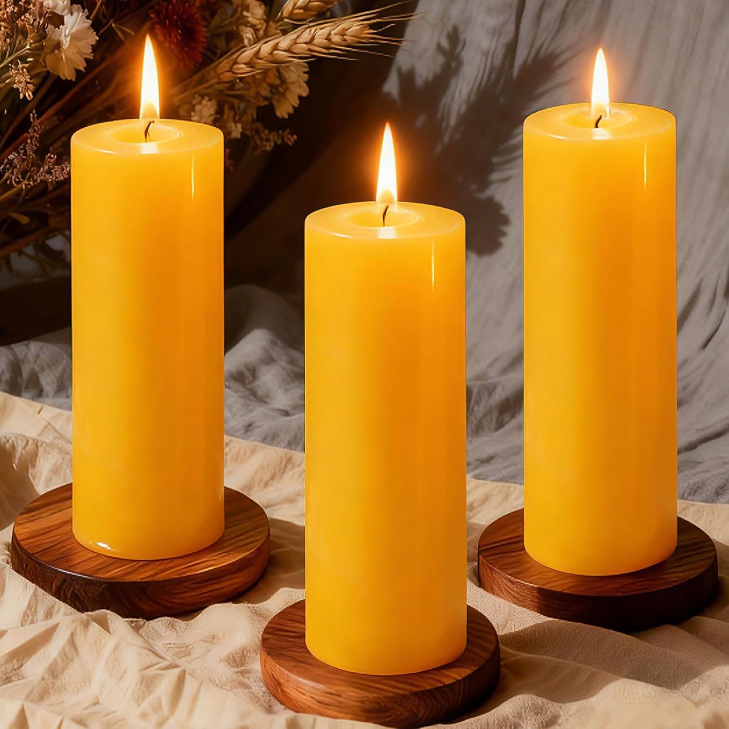 3 Pack Natural Beeswax Pillar Candles,2x6in Large Pure Beeswax Candles-180 Hours Long Burning,Organic Bees Wax Candles for Home,Prayer,Emergency,Smokeless Dripless Organic Pillar Candles Bulk
