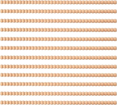 12 Pcs Decorative Beaded Wood Trim Moulding, 15.75 in Wood Beading Trims, Unfinished 3D Wooden Beading Trim, Half Beaded Wooden Bobbin Trims for House Wall Door Window Border DIY Decoration