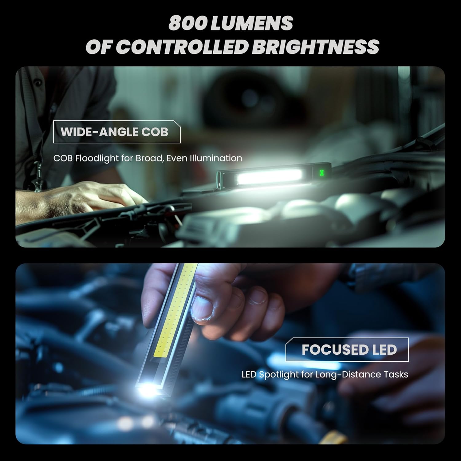 EGUKU Rechargeable Pen Light, 800 Lumen Pen Flashlights with COB Work Light, Portable LED Pocket Flashlight with 6 Light Modes, Clip Flashlight with Magnetic Base for Inspection, Work, Repair