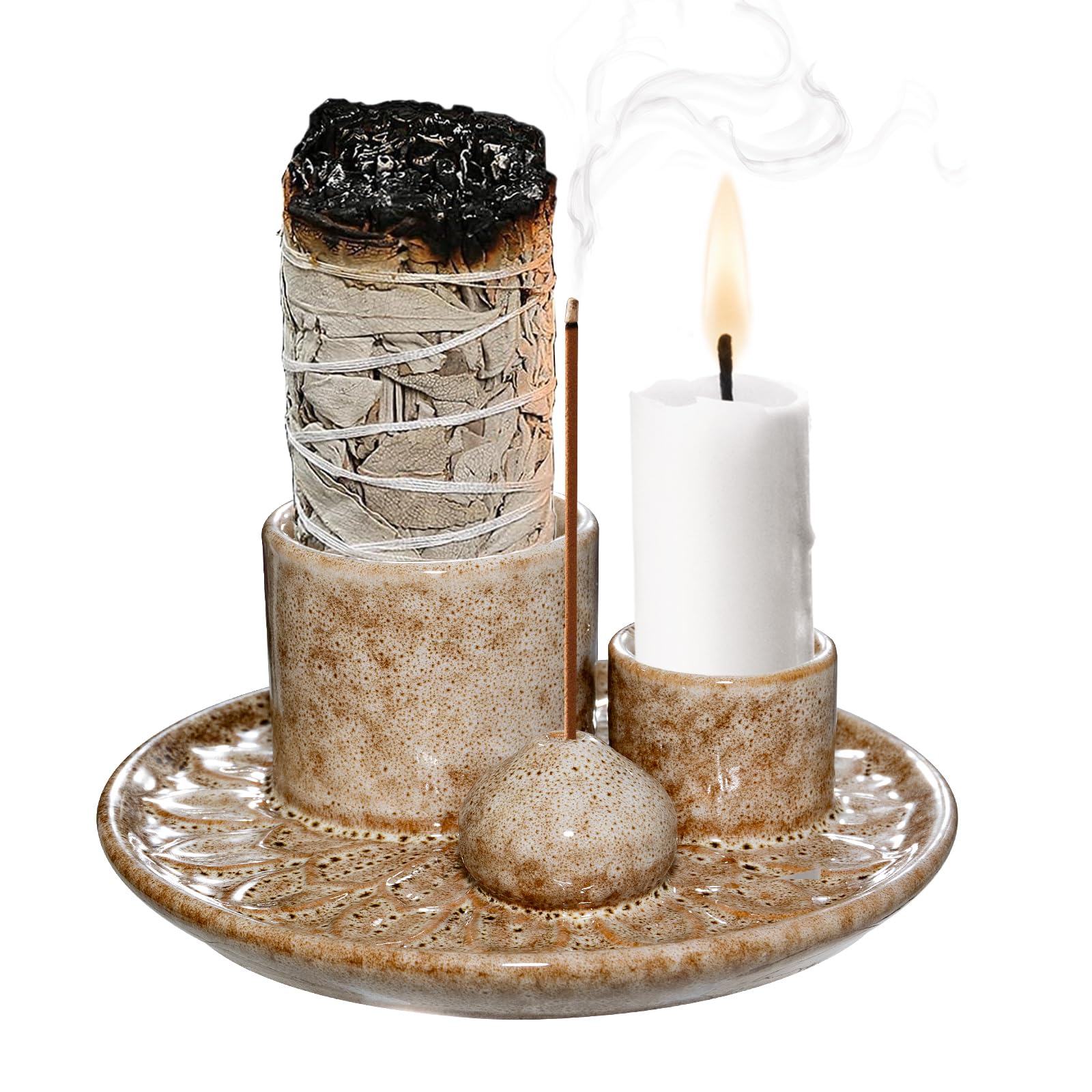 4-in-1 Ceramic Incense Burner Holder, Incense Holder for Palo Santo Sticks