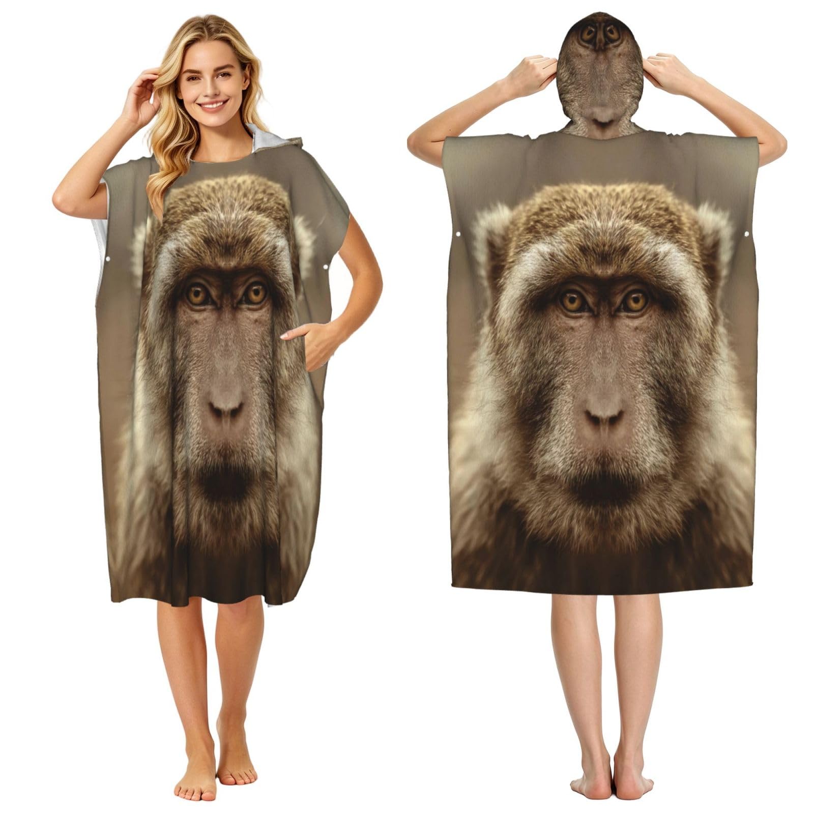 DTHKJNLSF Lonely Monkey Adult Hooded Beach Poncho Towel