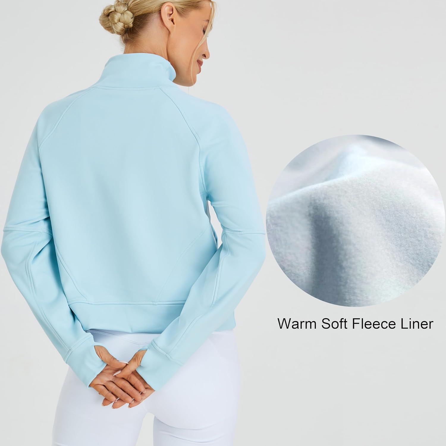 Oalka Sweatshirts Half Zip Long Sleeve Cropped Pullover Lined Full Zip Hoodies Thumb Hole Jackets - Image 4