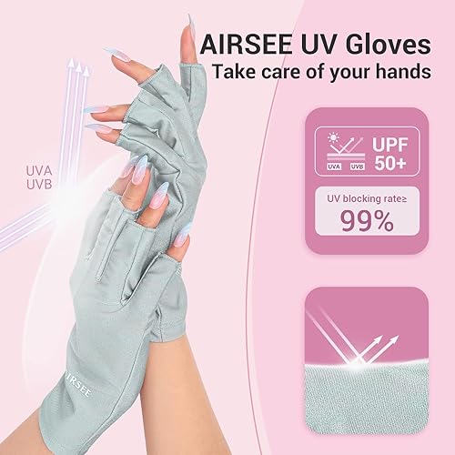 Miniatura 32 de AIRSEE Guantes anti UV para lámpara de uñas, guantes profesionales de protección UV UPF50+ para manicura, arte de uñas, guantes sin dedos (rosa)