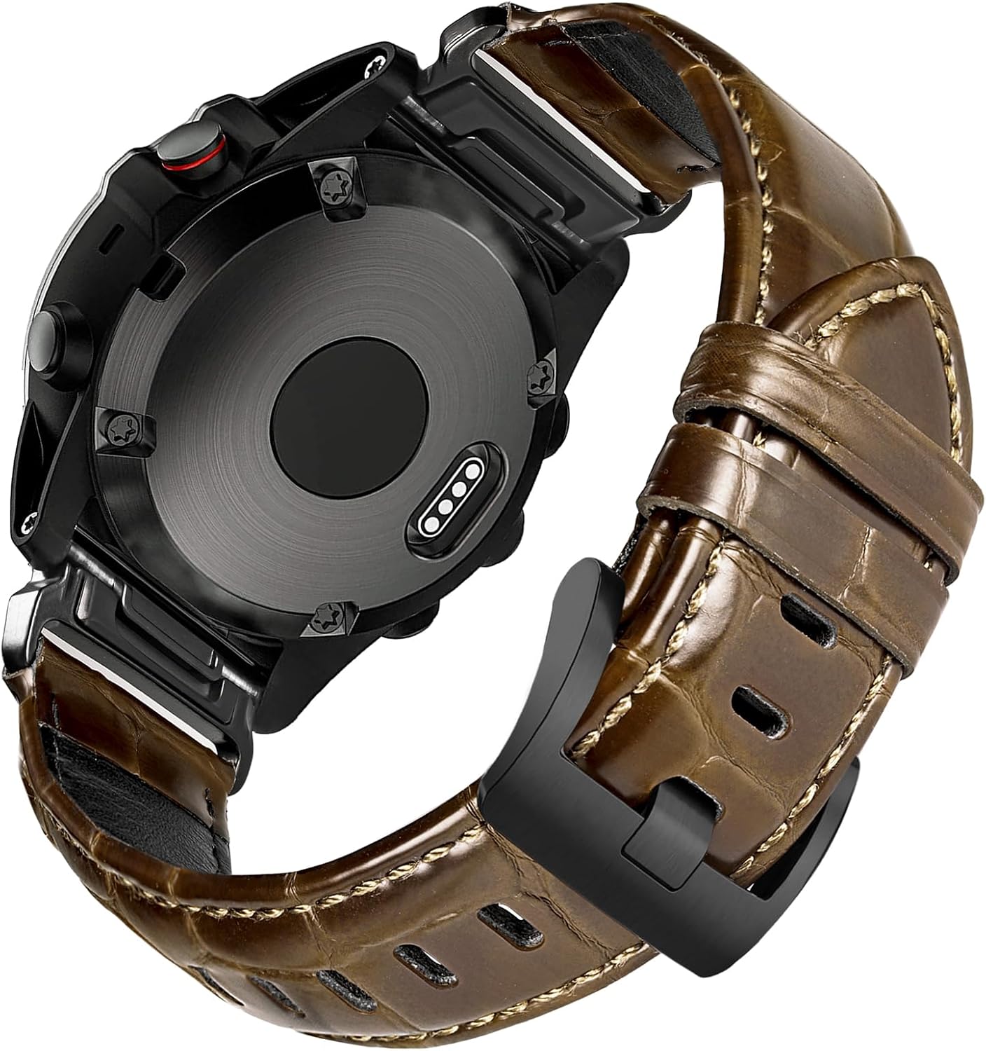 22/26 mm Genuine Crocodile-Pattern Leather QuickFit Band Compatible with Garmin Fenix 5/5 Plus/ 5X/5X Plus/6/6 Pro (47mm)/6X/6X Pro/ 7/7 Pro/7X/7X Proand Instinct 2/2X (50 mm).
