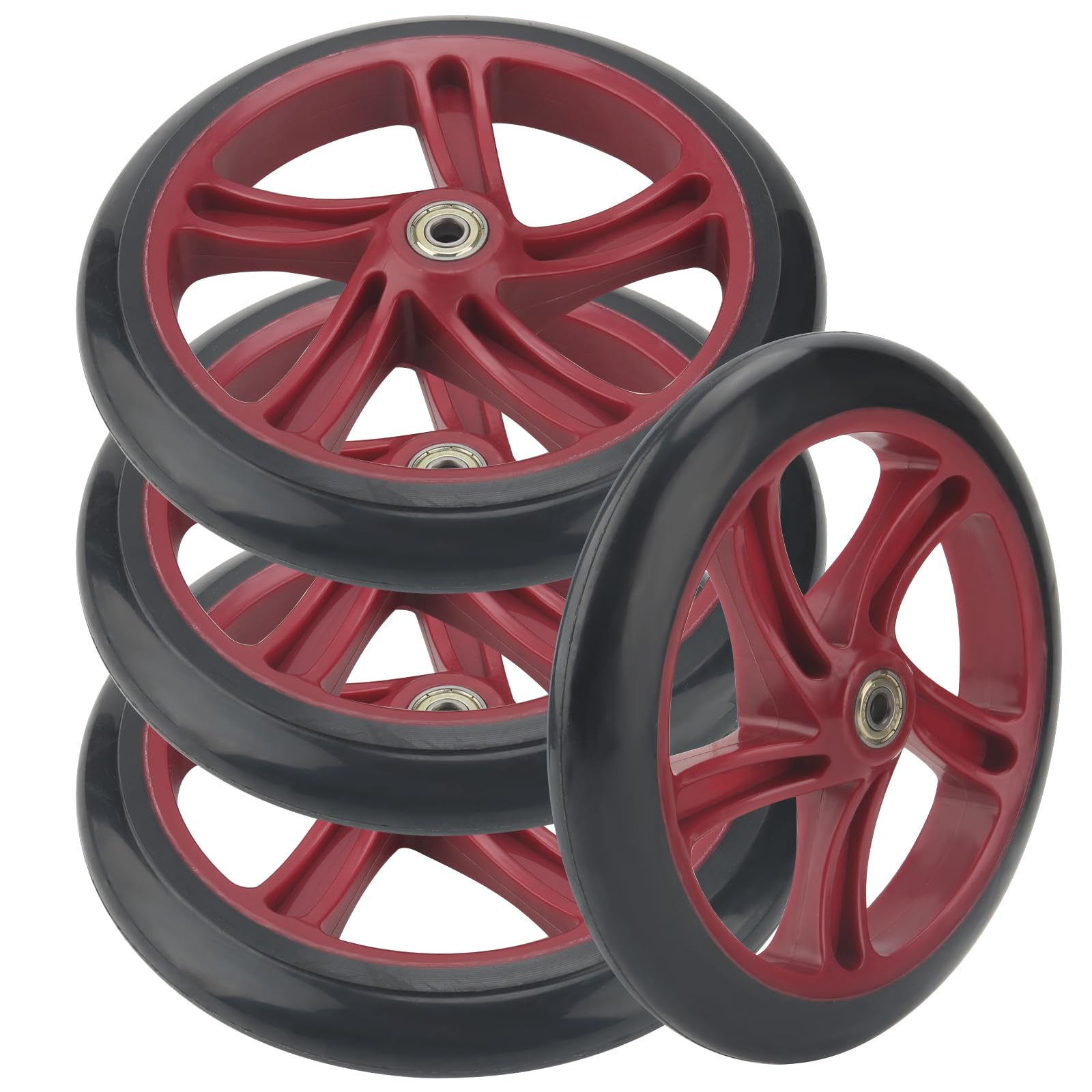 SEUNMUK 4 Pack 8 Inch Scooter Replacement Wheels, Adult Teen Kick Scooter Wheels Solid Replacement Wheels Set with ABEC-11 Bearings for Most Push Kick Scooters, Red
