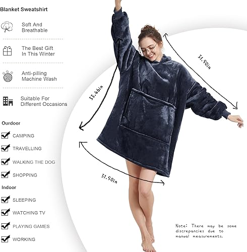 Miniatura 4 de Aemilas Manta con capucha para regalo, manta Sherpa de gran tamaño con bolsillo para capucha y mangas, acogedora manta de felpa suave y cálida para