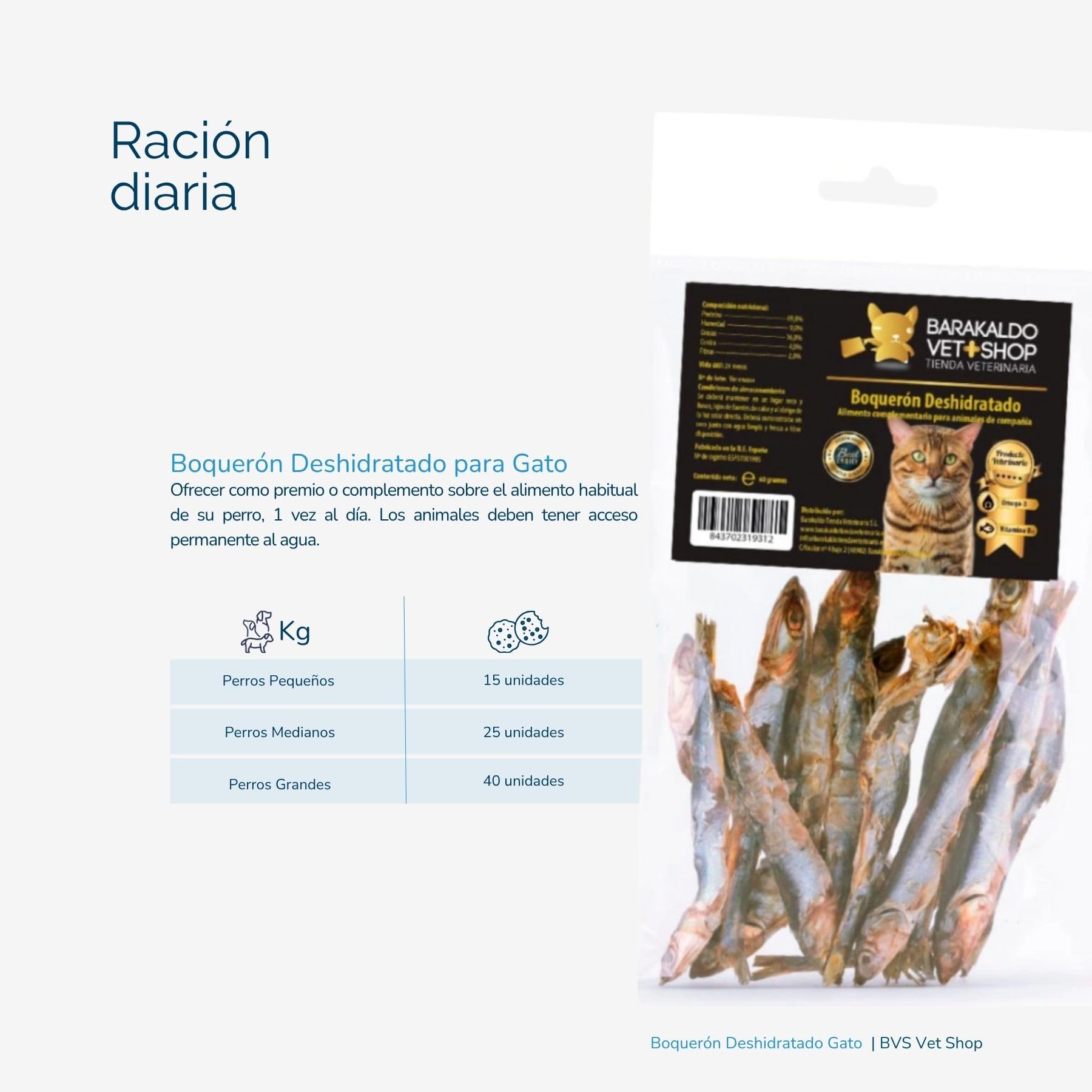 BVS Vet Shop | Boquerón Deshidratado para Gatos | Ayuda a Mantener una dentadura Sana y una higiene bucodental óptima | 60 gr