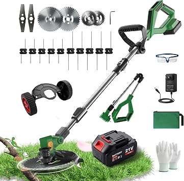 Cordless String Trimmer, 21V Electric Weed Wacker with Wheels