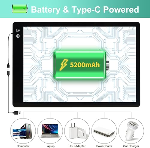 Vista 42 de TSOCOS Almohadilla de luz recargable A3, tablero de luz de pintura de diamante súper brillante, caja de luz portátil con pilas, 3 colores, 6 niveles