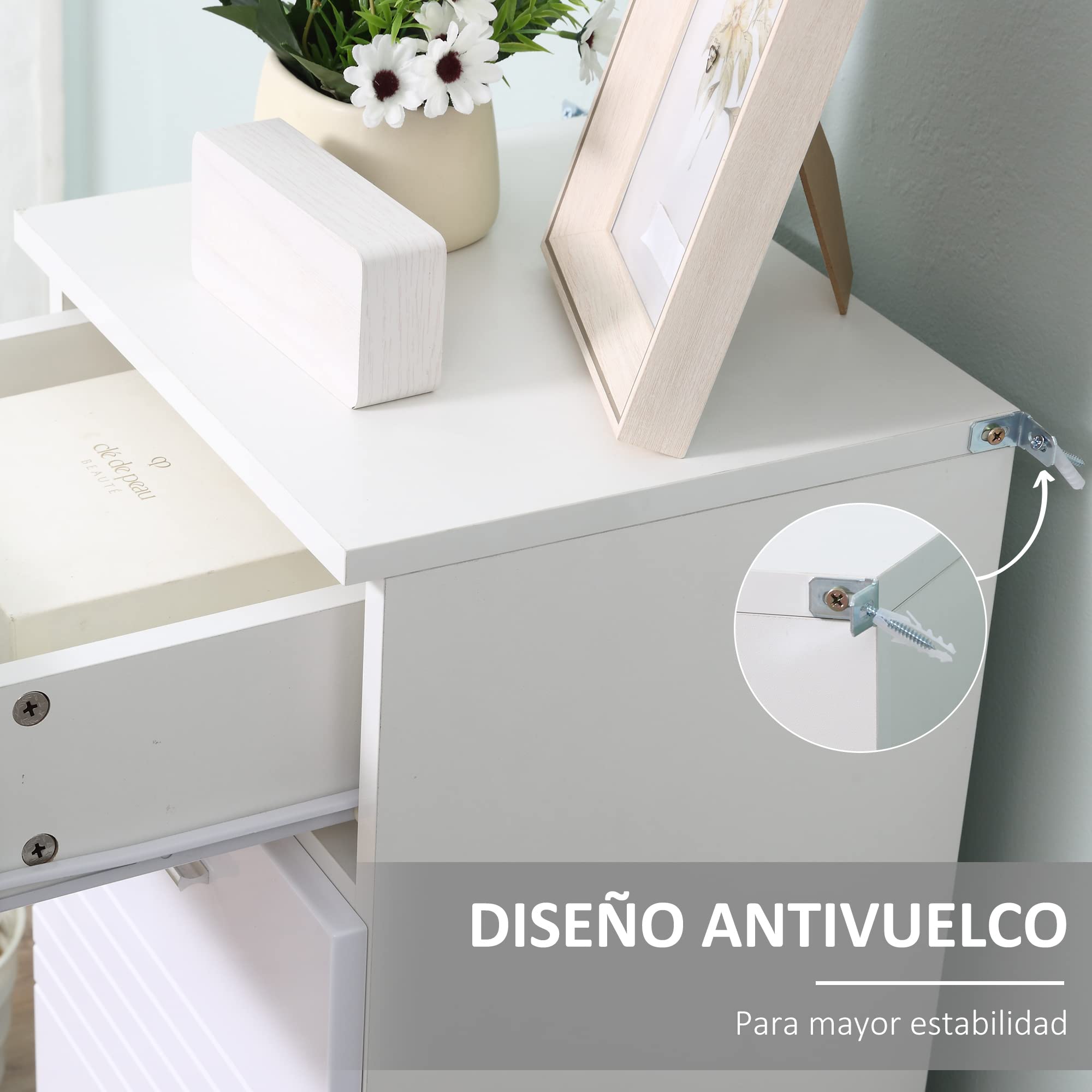 kleankin Armario Auxiliar de Baño con Puerta Cajón 35x30x77,5 cm Blanco | Mueble de Baño de Suelo, Estante Ajustable, para Salón Dormitorio Aseo
