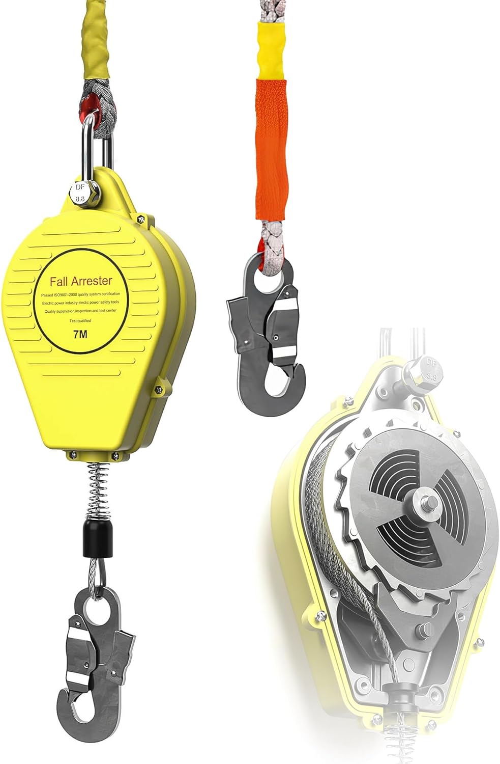 23FT Self Retracting Lifeline, 330LBS Heavy Duty Fall Arrest Fall Protection Retractable Lanyard, Dual Alloy Steel Self-Locking Hook Safety Lanyard Lifelines for Construction Roofing Tower Crane