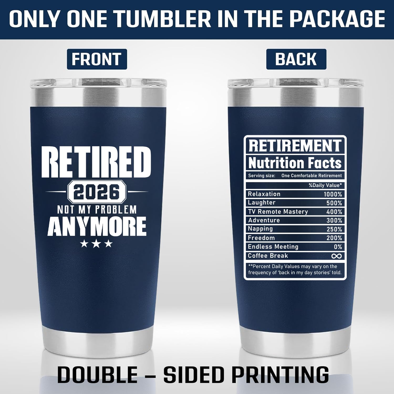 Retirement Gifts for Men 2026 - Retired Not My Problem Anymore - Funny Retired Tumbler for Men, Him, Father, Husband, Coworkers - Happy Retirement Gifts, Navy Tumbler 20 Oz