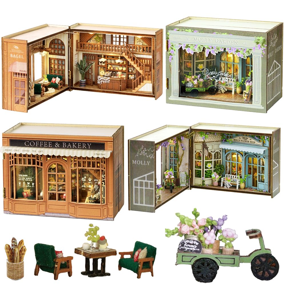 TOPBSFARNY DIY Miniature Wooden Dollhouse Kit, 3D Furniture and Room Model Can Opens Doors, Creativity Gift Idea for Valentine's Day, Birthday (2pcs-A)
