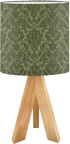 Tripod Table Lamp Green Retro Bedside Lamps Small Lamp Nightstand Lamp with Linen Lampshade Table Lamps for Bedroom Livingroom Nursery