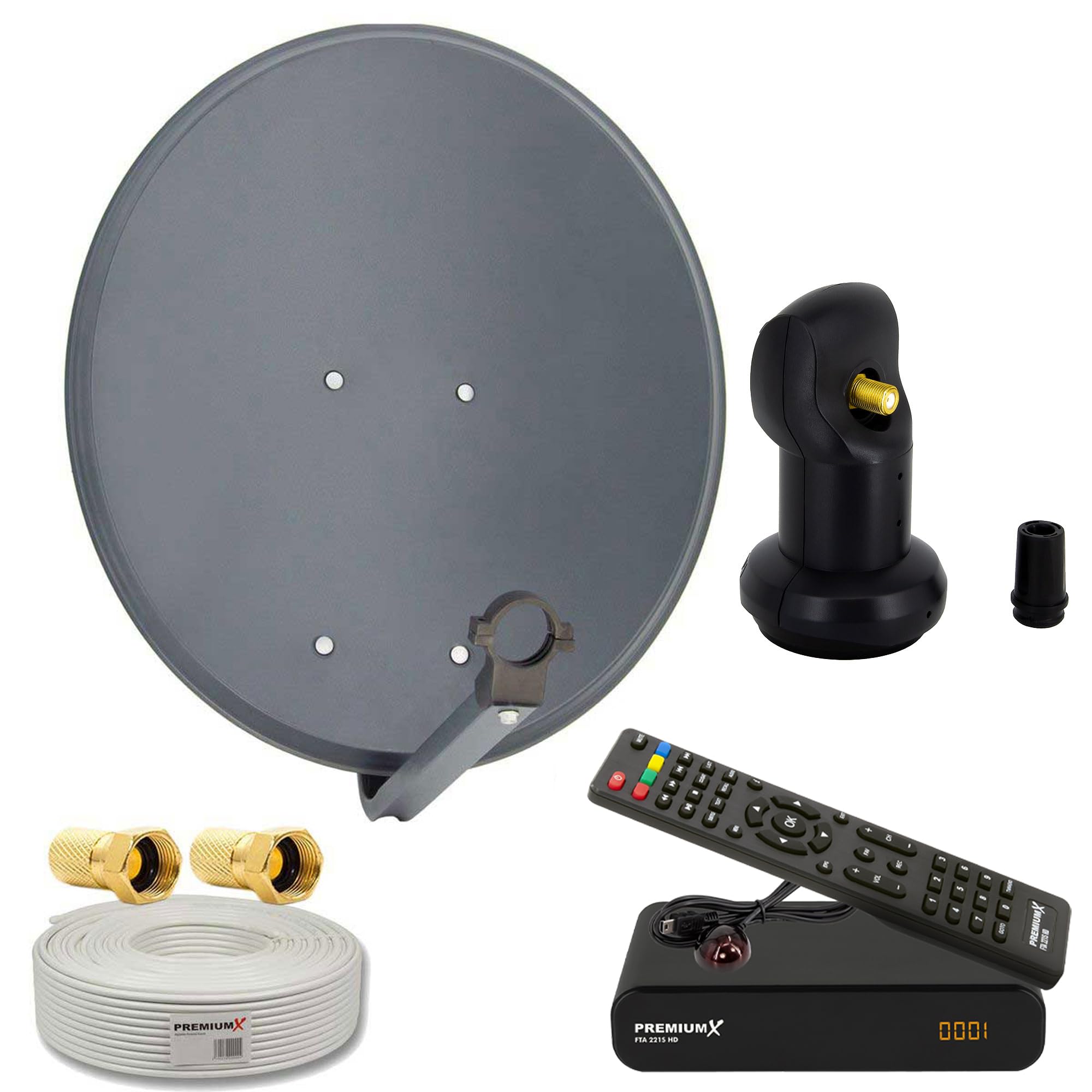 SAT Anlage 80cm Satellitenschüssel Single LNB 10m Antennenkabel F-Stecker HDMI-Kabel