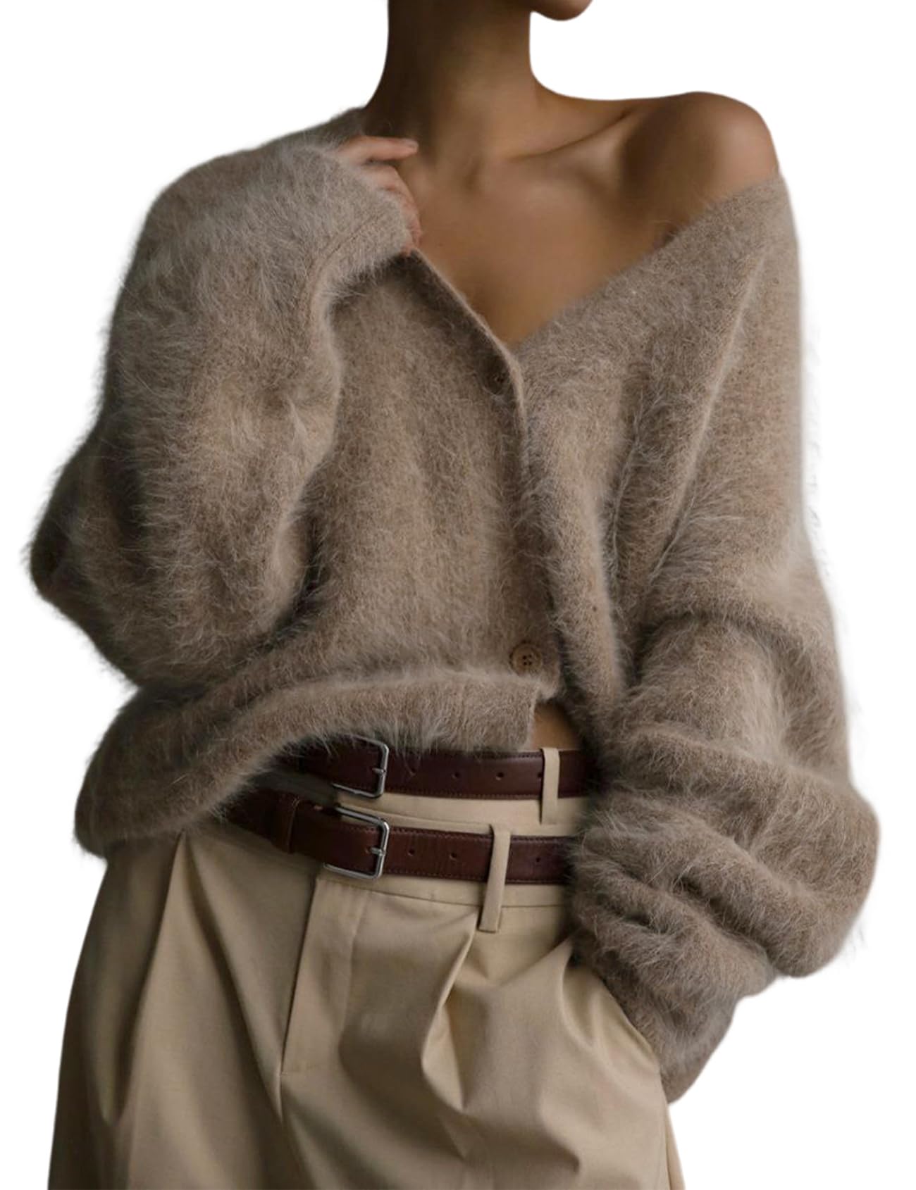 Yimoon Womens Fuzzy Cardigan Sweater V Neck Long Sleeve Button Down Slouchy Furry Knit Sweaters 2026