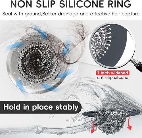 Miniatura 2 de Atrapasador de pelo de drenaje de bañera, drenaje rápido de ducha, protector de drenaje reversible de acero inoxidable 304 para desagües emergentes