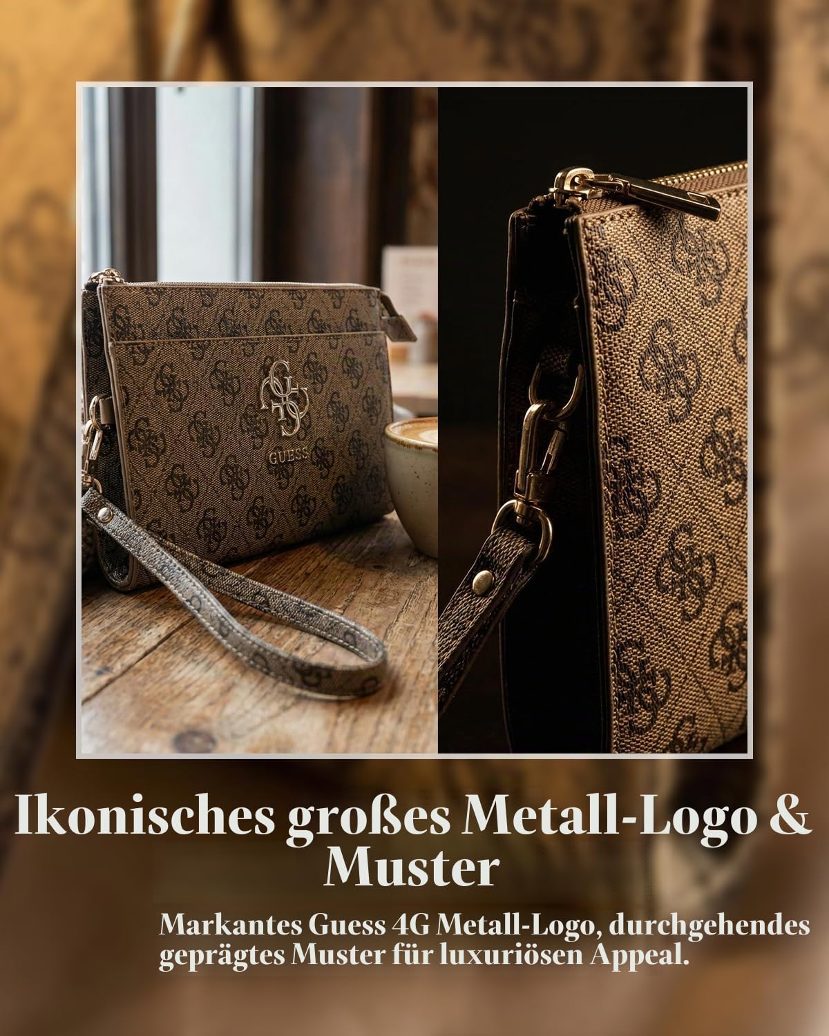 CG MOBILE Guess 4G Clutch-Handytasche mit großem Logo (Braun)