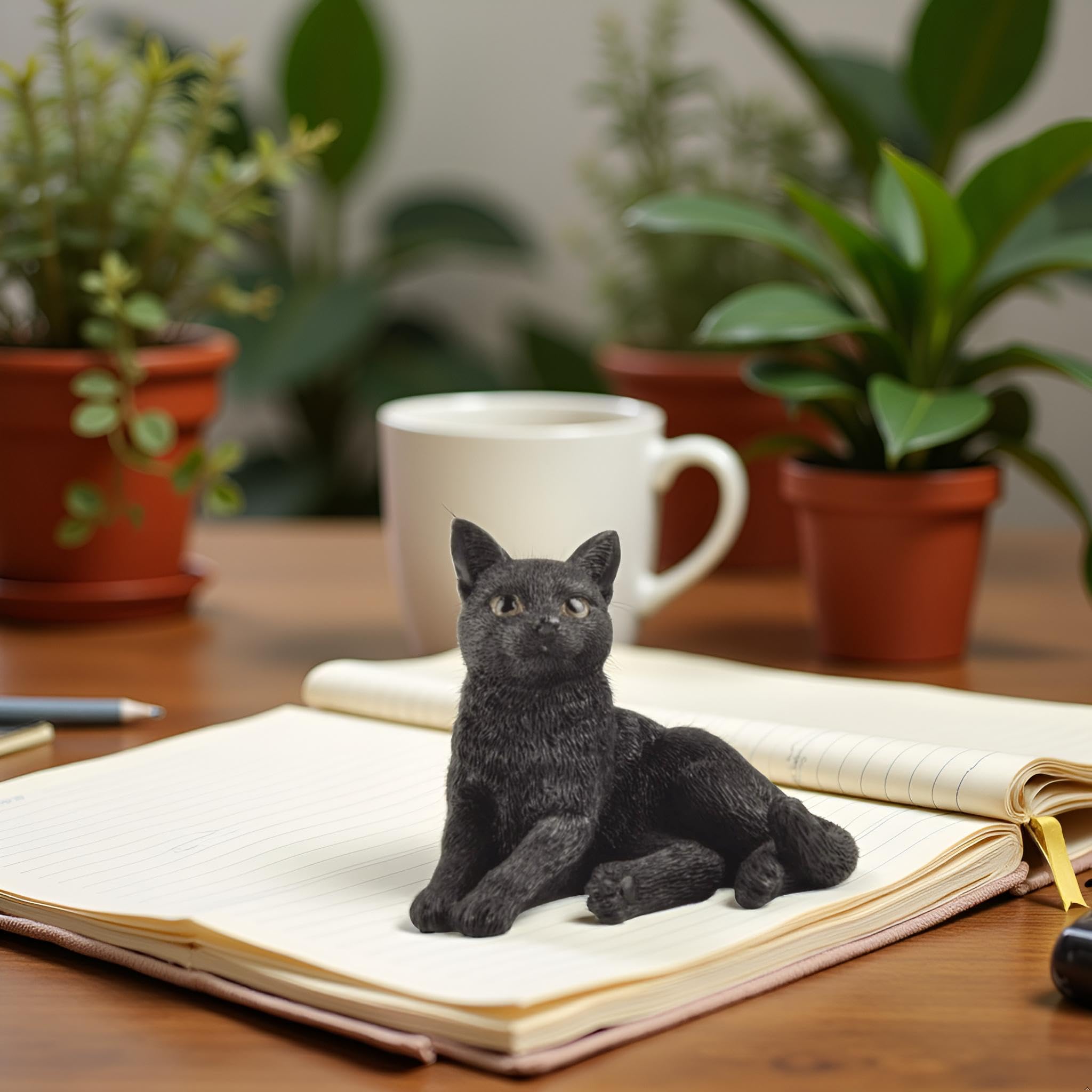 Amazon.co.jp: JFSM INC. くつろぐ黒猫の置物 3インチ 樹脂製 猫像