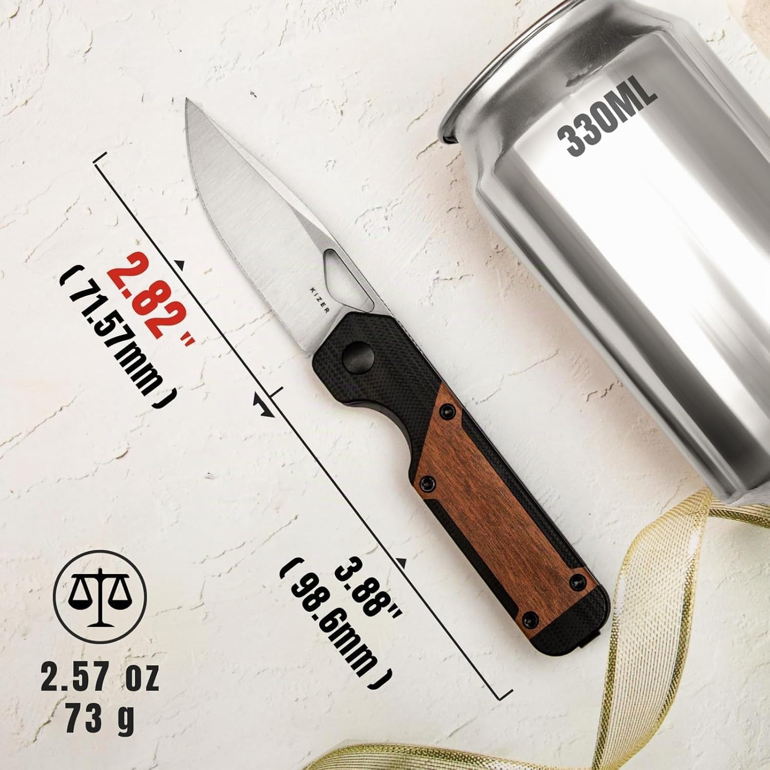 Kizer Couteau Pliant EDC Mini Militaw, Lame Nitro-V 2.82" Manche G10/Mkuruti, Clip Poche, Cadeau Camping, V3634SA4