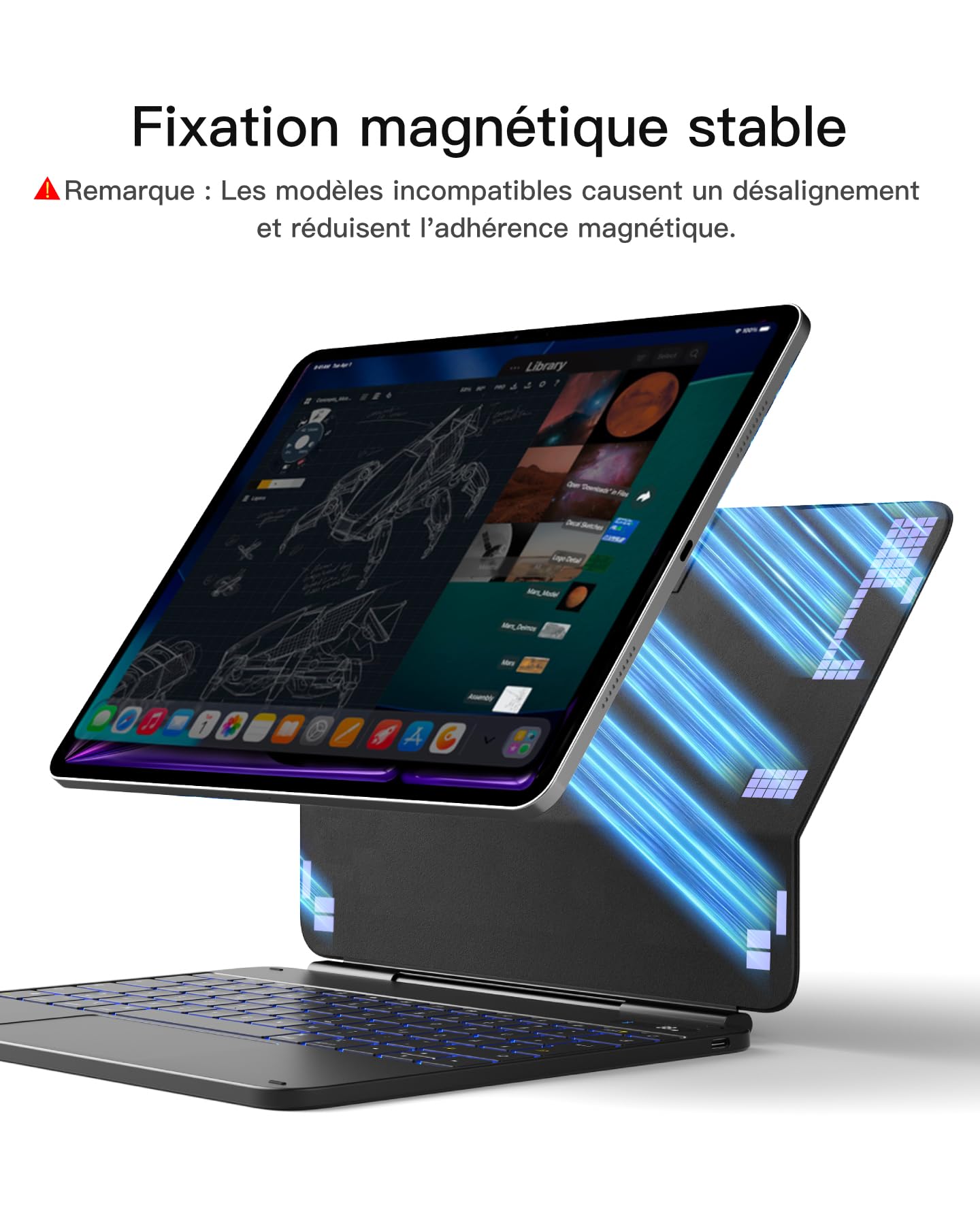 Inateck Coque Clavier iPad Air 13", Charnière Plate, Grand Pavé Tactile