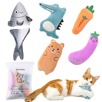 Guzack Plush Catnip Toys Cat Chew Toys Soft Cat Toys Set Cute Cartoon Animal Toy Shape Funny Toy Kitten Supplies for Teeth Cleaning Playing Chewing Grinding Claw, Catnip Filled Toys for Cat Exercise