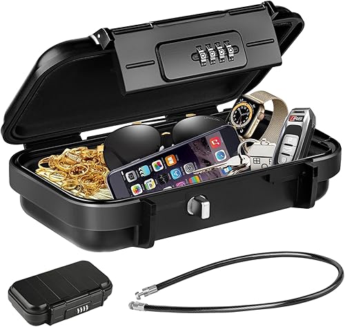 HUANLANG Caja de seguridad portátil con cerradura de combinación, mini caja de seguridad para viajes en la playa, impermeable, pequeñas cajas con