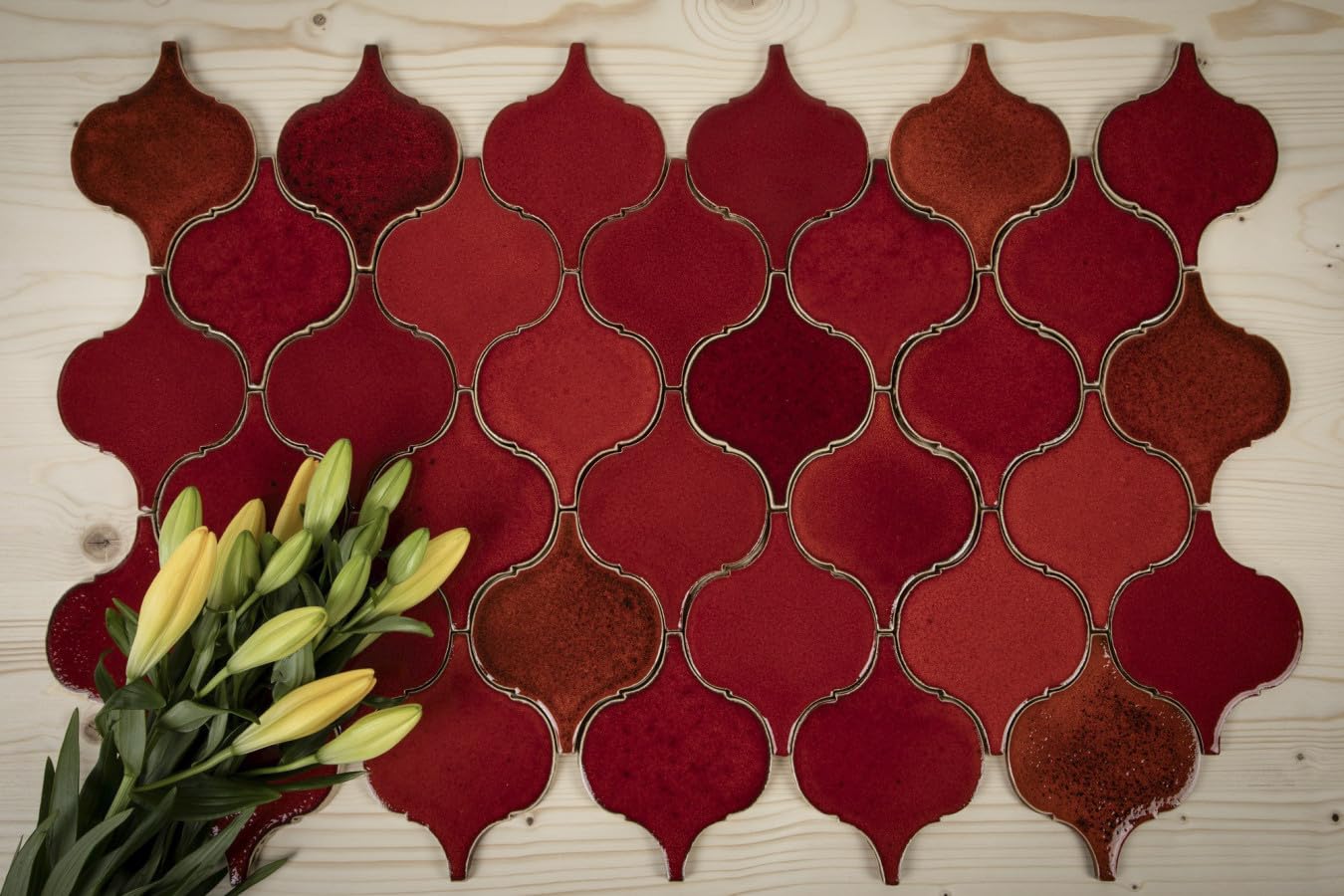 Azulejos cerámicos hechos a mano Arabesque de lava refrescante – Azulejos de mosaico arabesque para cocina, pared posterior de cocina y baño | Un juego de azulejos de pared de cocina – 31 azulejos de