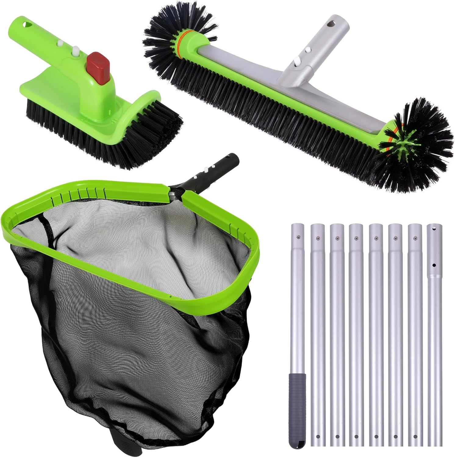 Sepetrel Deluxe Swimming Pool Cleaning Kit Including Professional Leaf Skimmer Net, 17.5" Pool Brush Head,Scrub Brush and 10.5 FT Pole
