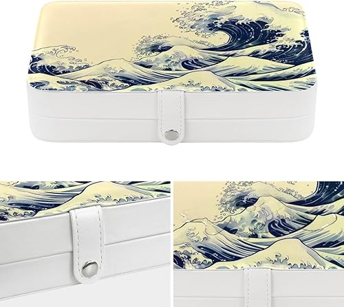 Miniatura 4 de Ocean Waves Retro Style Jewelry Box Necklace Ring Storage Organizer, PU Leather Jewelry case Portable Travel Jewelry Organizer for Women Girls